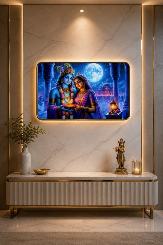 Radha Krishna Moonlight Divine Love Crystal Painting
