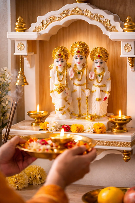 Premium Marble Ram Darbar Murti (Ram, Sita, Lakshman & Hanuman)