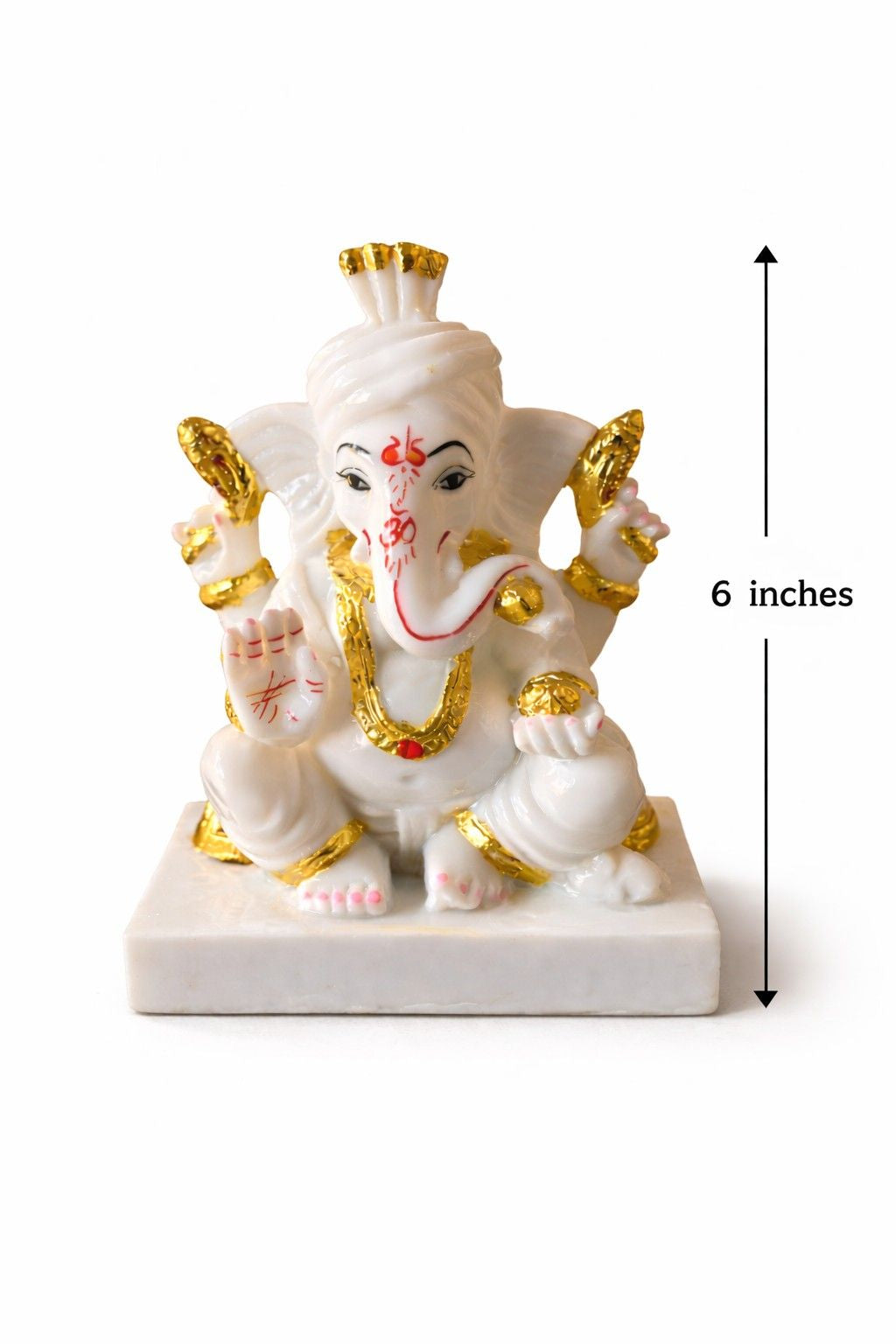 Premium White Marble Lord Ganesha Murti with Gold Detailing