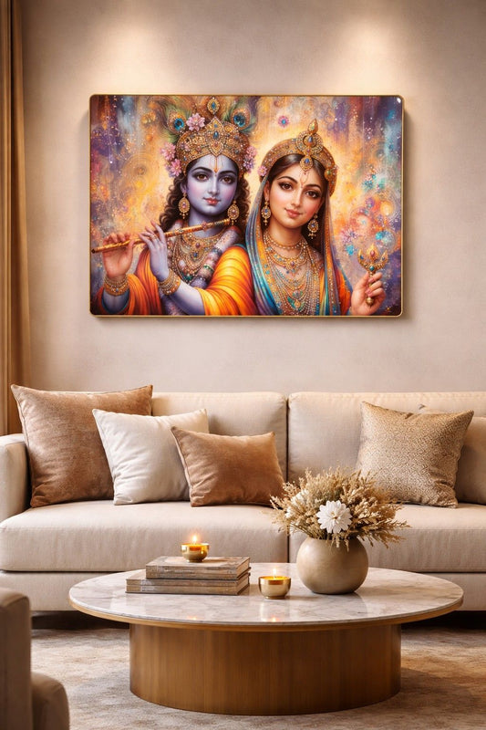 Premium Radha Krishna Crystal Painting with Flute
