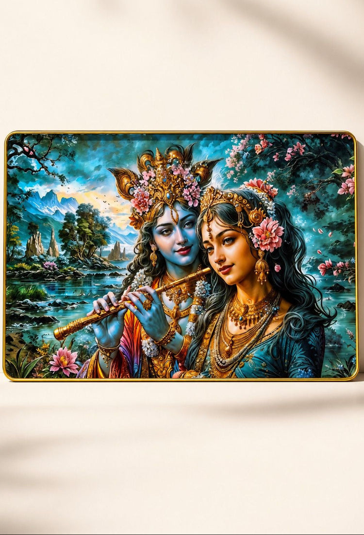 Radha Krishna Flute Harmony Crystal Painting