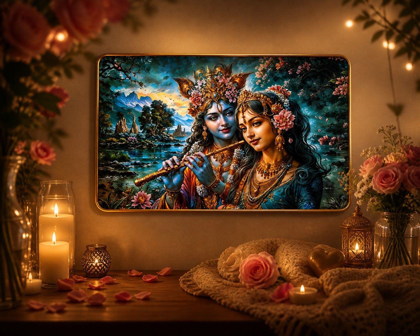 Radha Krishna Flute Harmony Crystal Painting