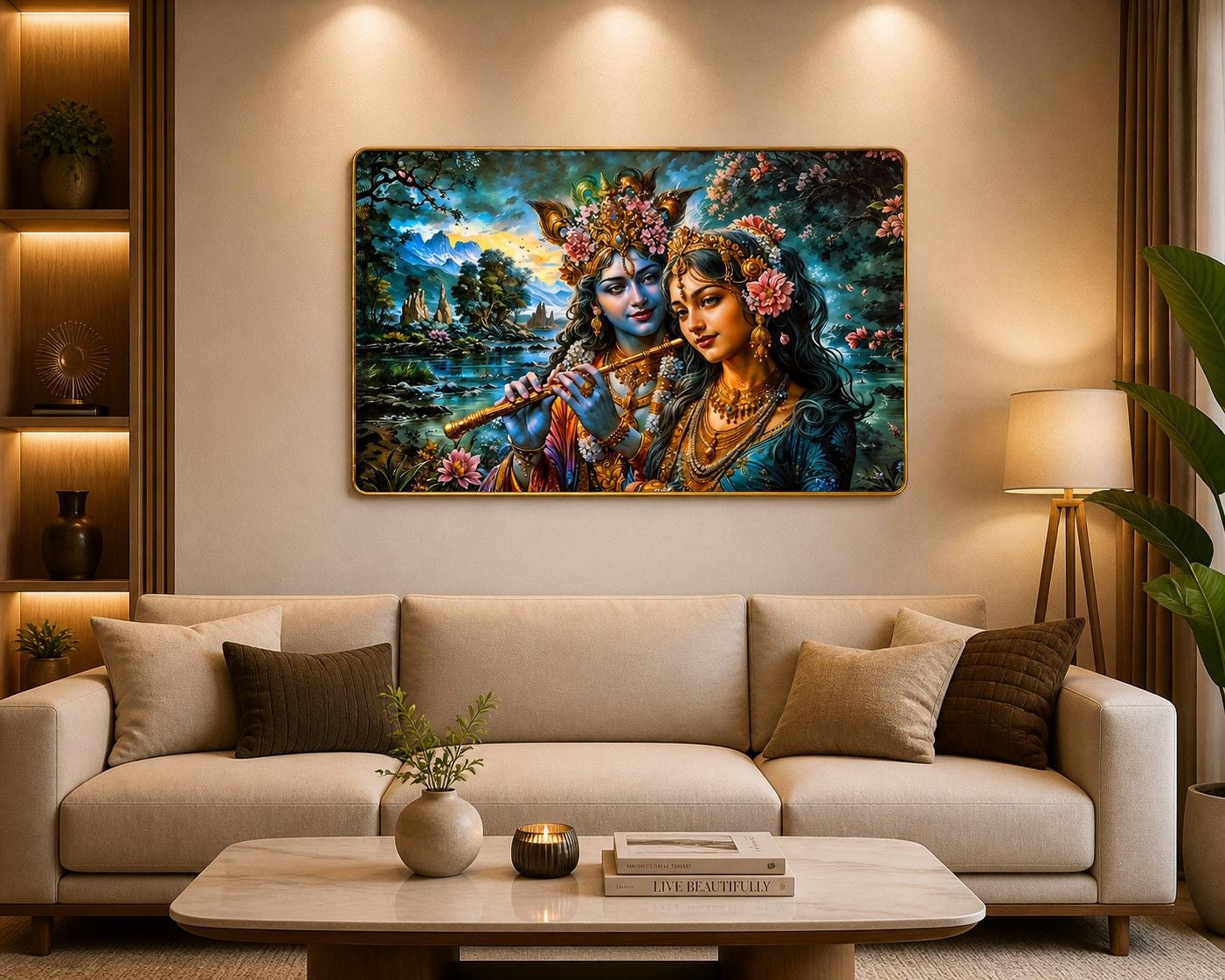 Radha Krishna Flute Harmony Crystal Painting