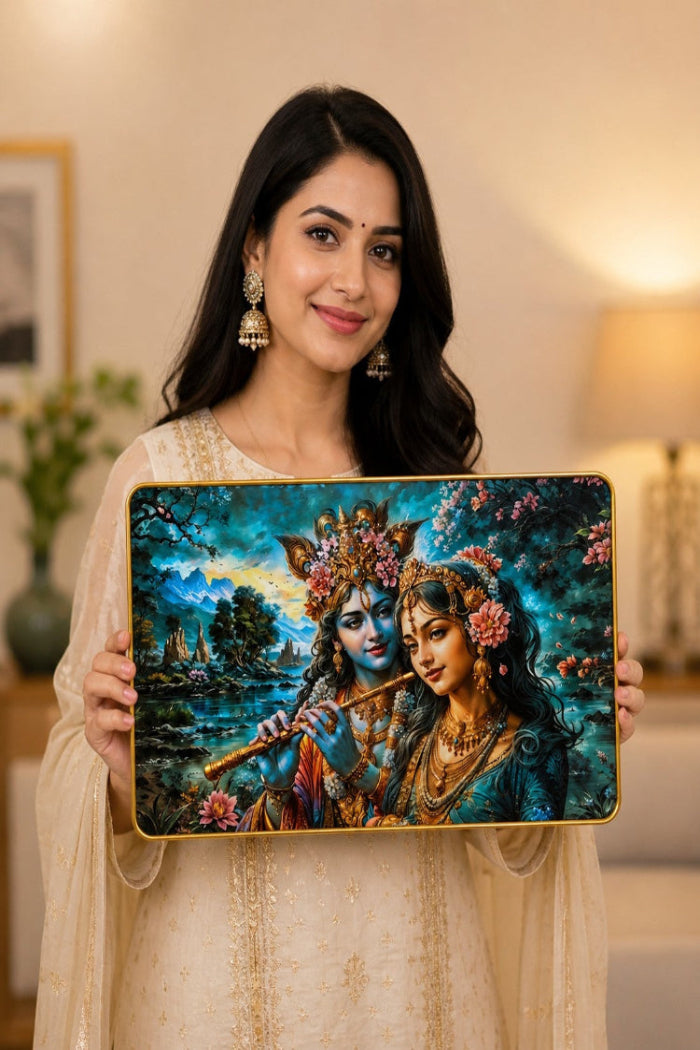 Radha Krishna Flute Harmony Crystal Painting