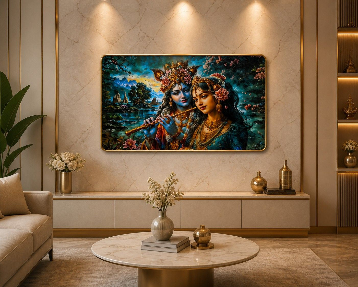 Radha Krishna Flute Harmony Crystal Painting