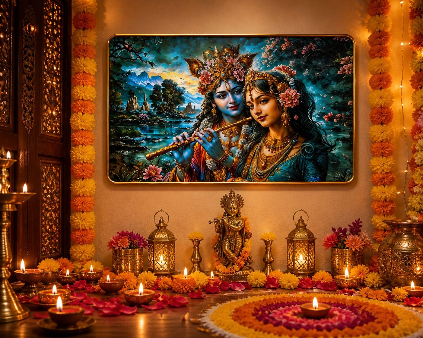 Radha Krishna Flute Harmony Crystal Painting