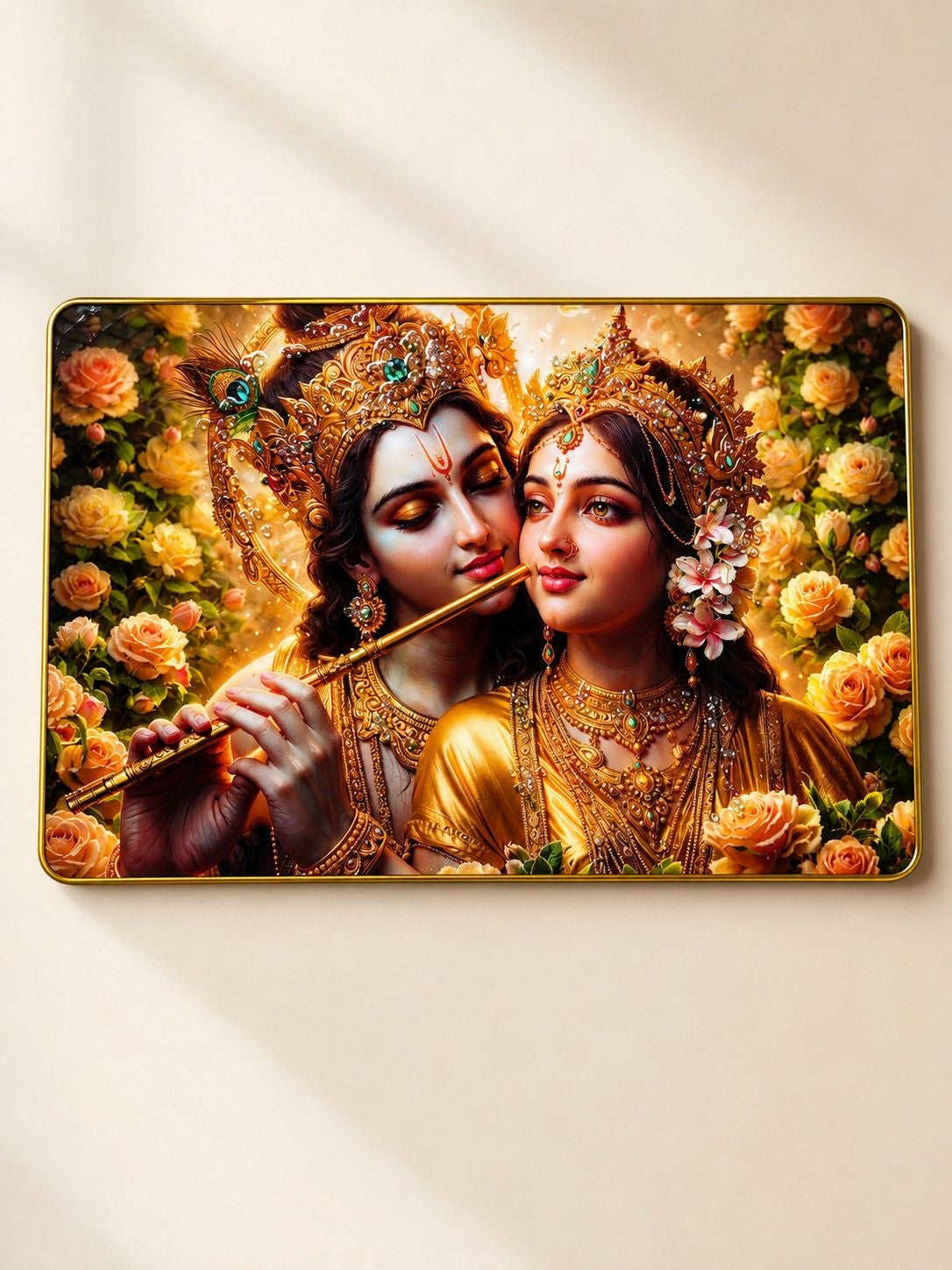 Golden Divine Radha Krishna Crystal Painting