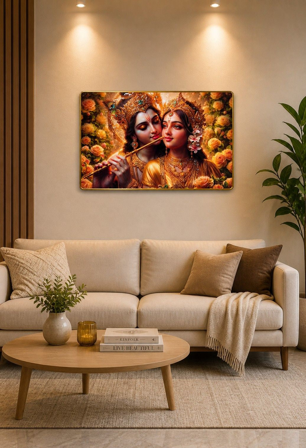 Golden Divine Radha Krishna Crystal Painting