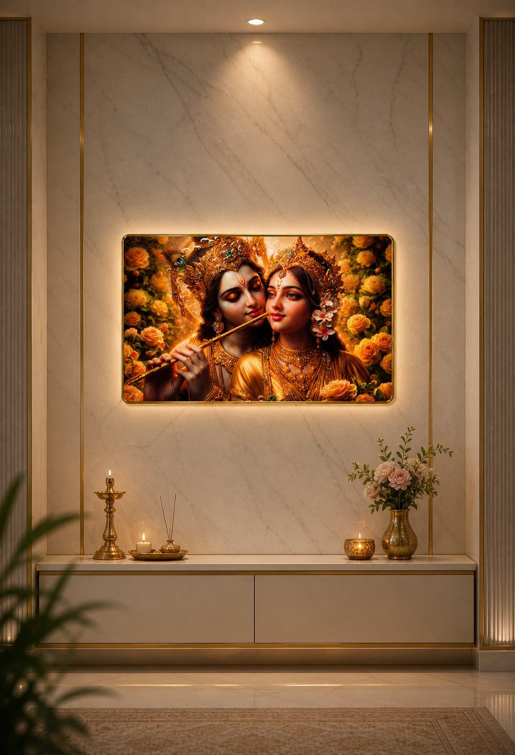 Golden Divine Radha Krishna Crystal Painting