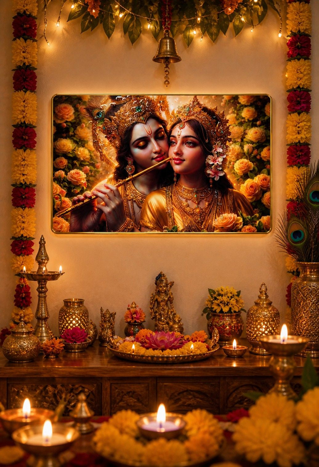 Golden Divine Radha Krishna Crystal Painting