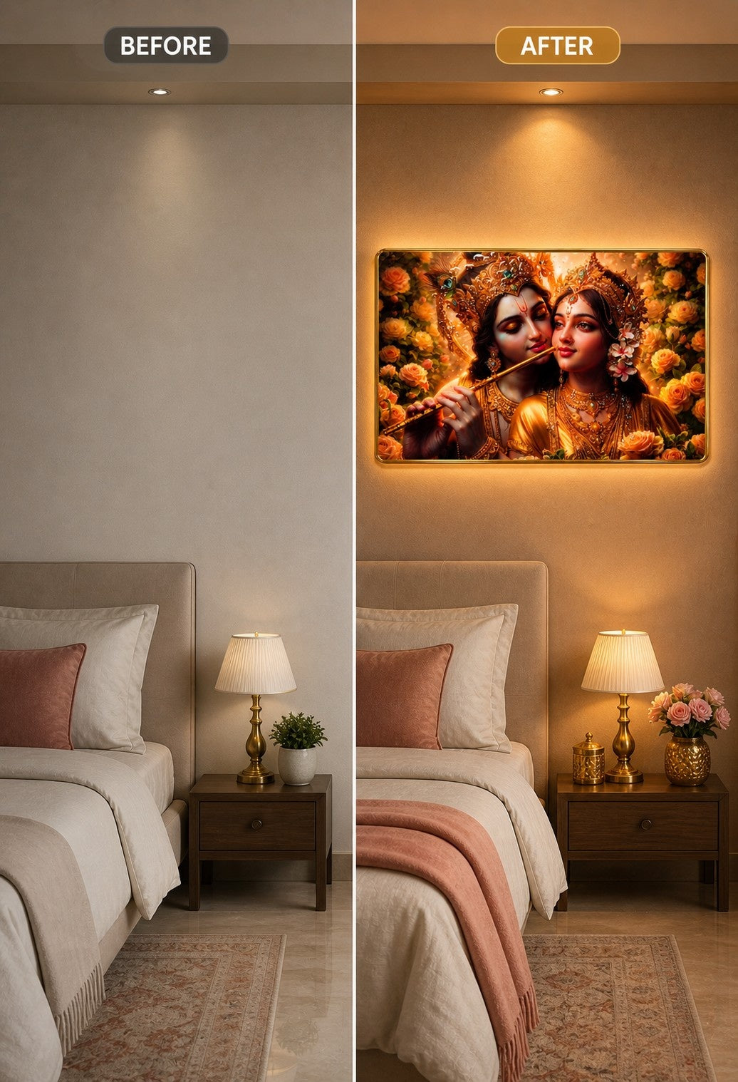 Golden Divine Radha Krishna Crystal Painting
