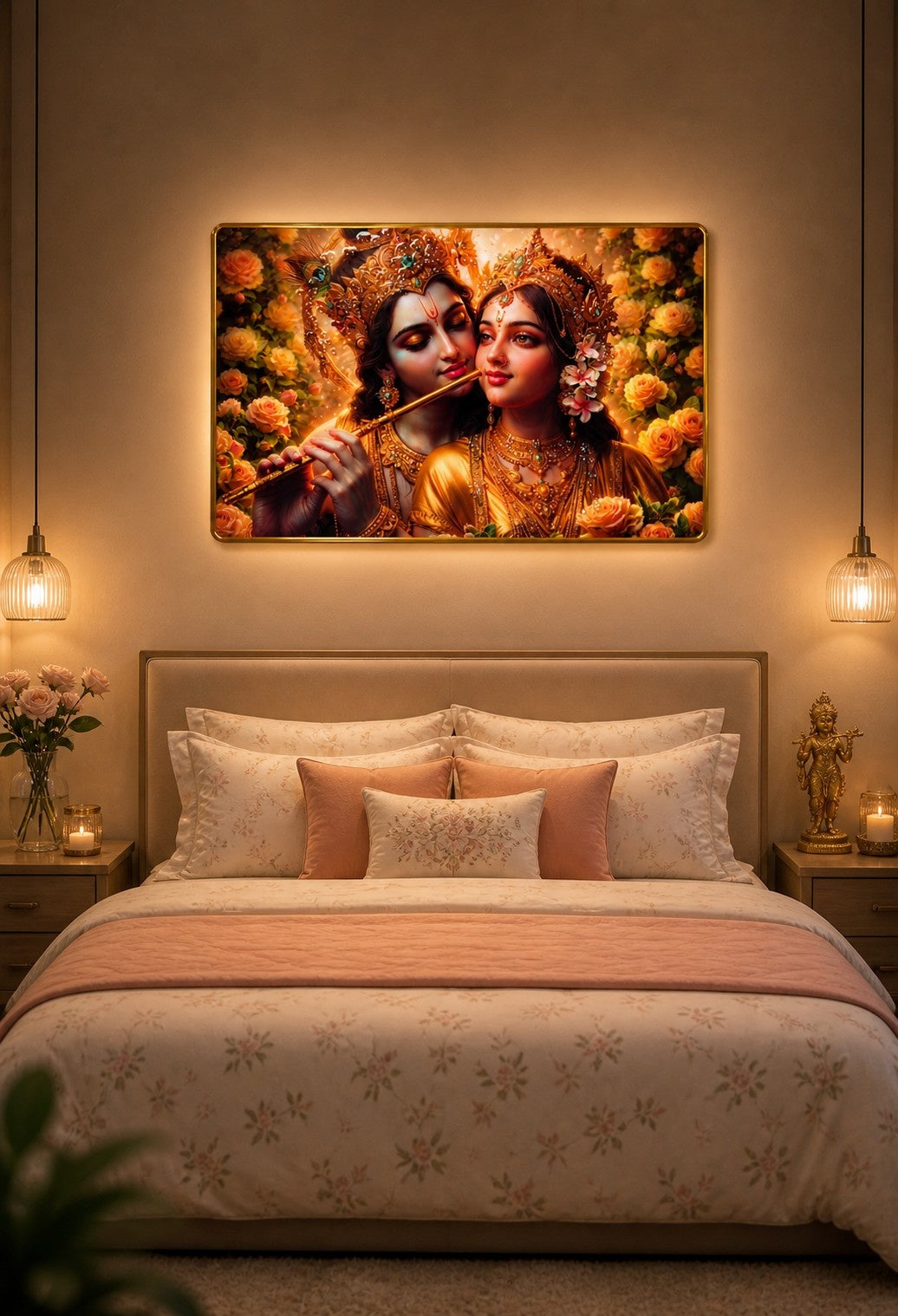 Golden Divine Radha Krishna Crystal Painting