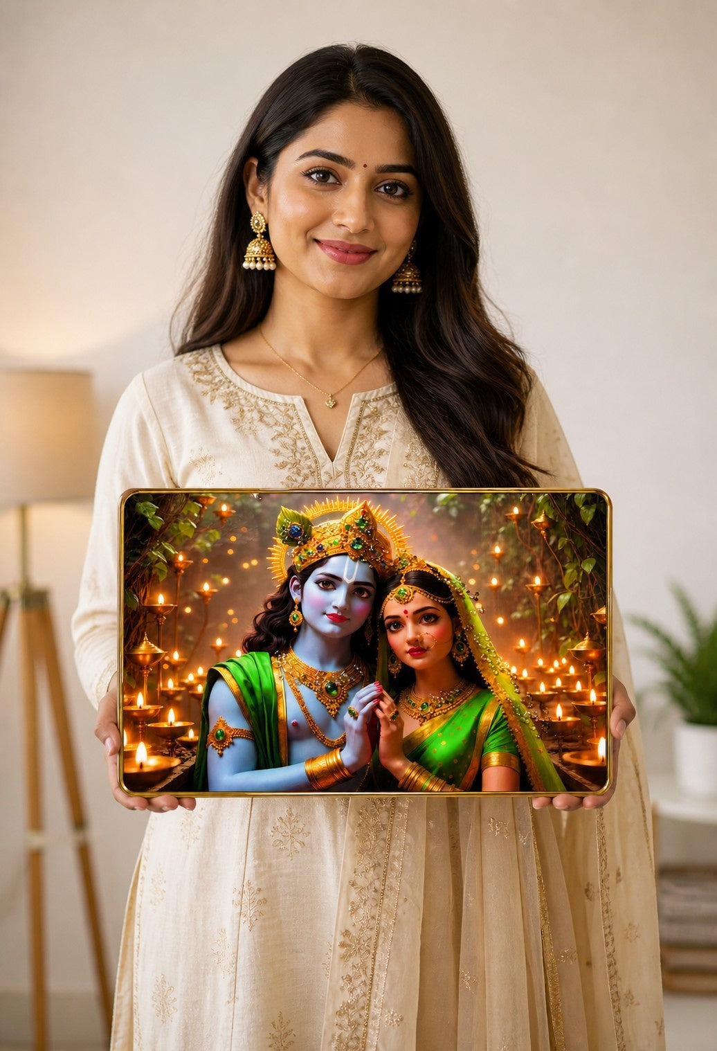 Radha Krishna Divine Harmony Crystal Painting
