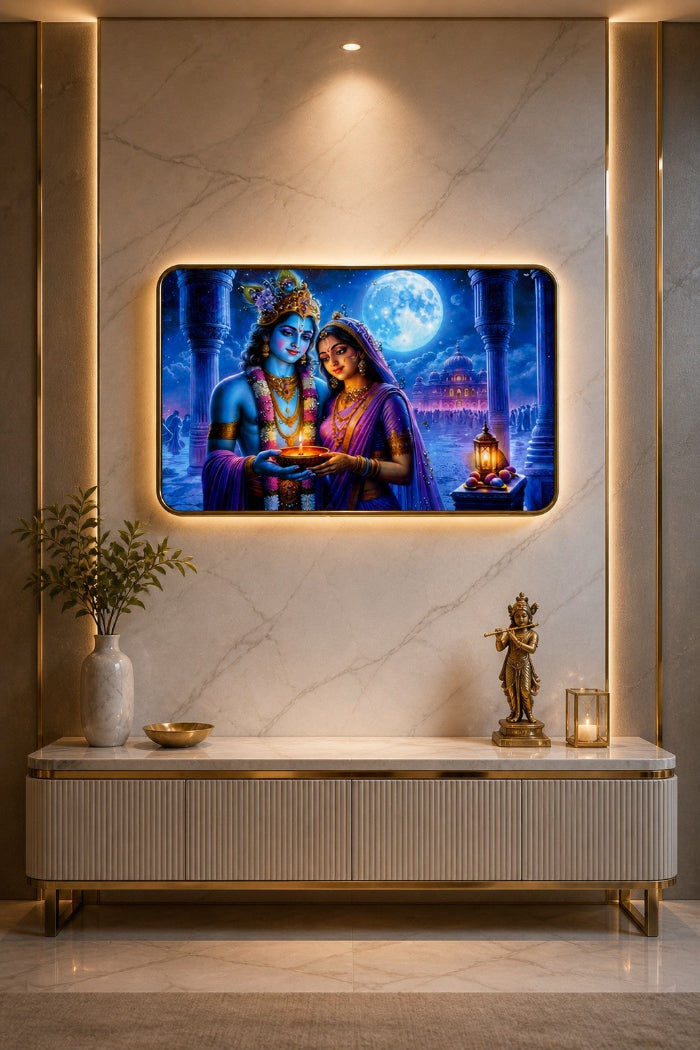 Radha Krishna Moonlight Divine Love Crystal Painting