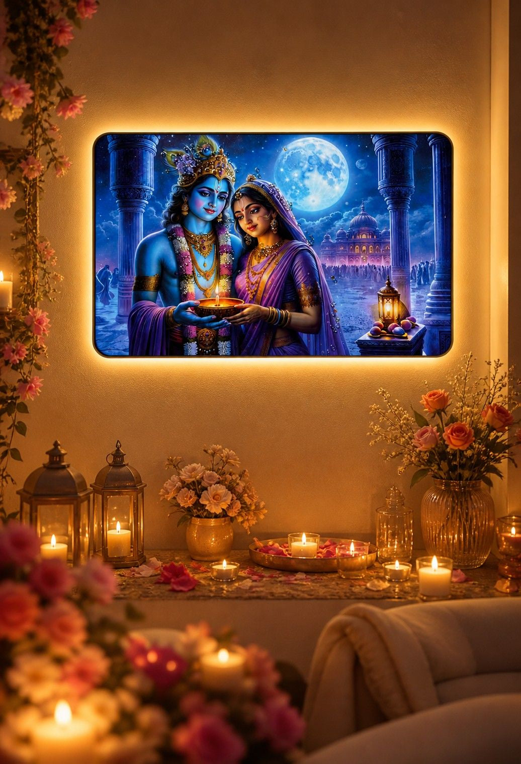 Radha Krishna Moonlight Divine Love Crystal Painting