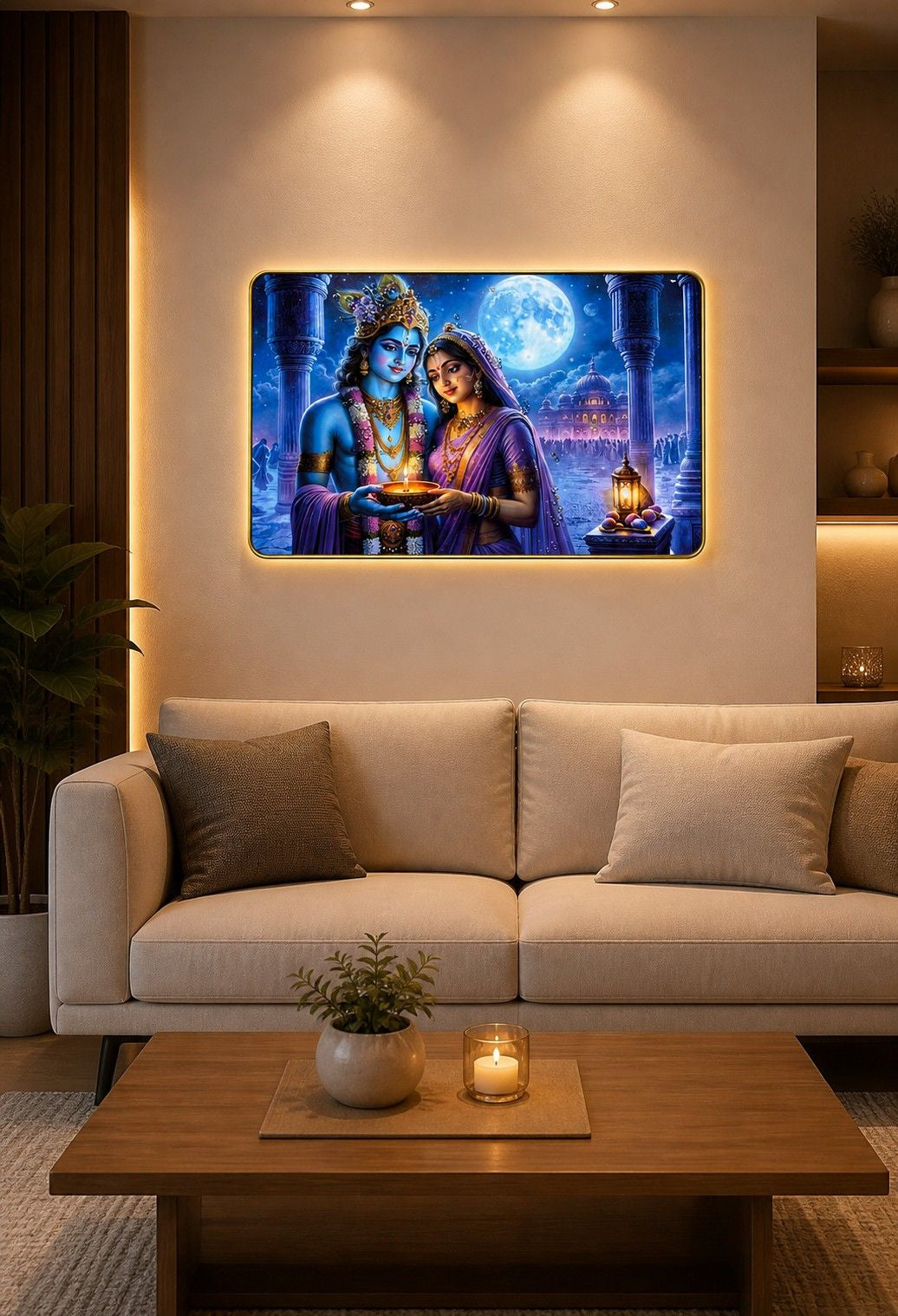 Radha Krishna Moonlight Divine Love Crystal Painting