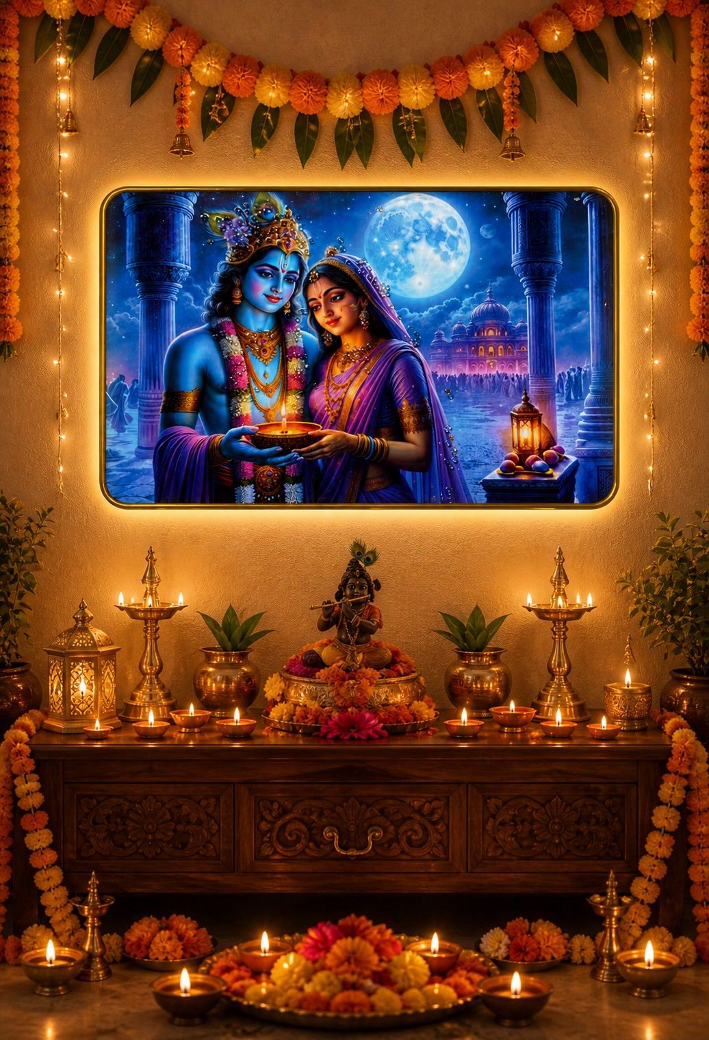 Radha Krishna Moonlight Divine Love Crystal Painting