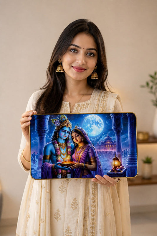 Radha Krishna Moonlight Divine Love Crystal Painting
