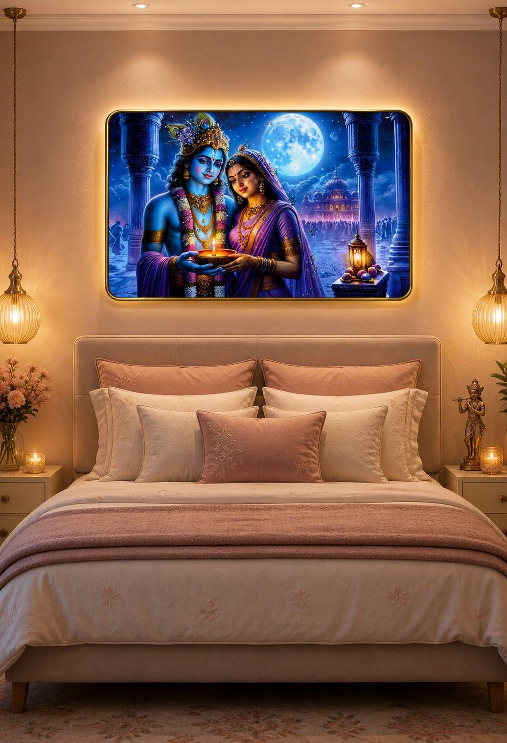 Radha Krishna Moonlight Divine Love Crystal Painting