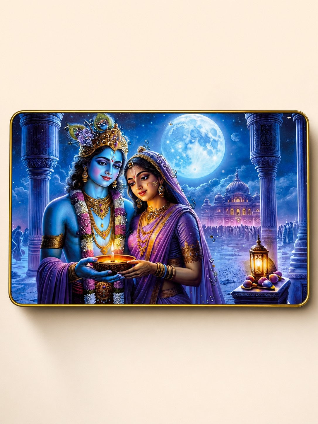 Radha Krishna Moonlight Divine Love Crystal Painting