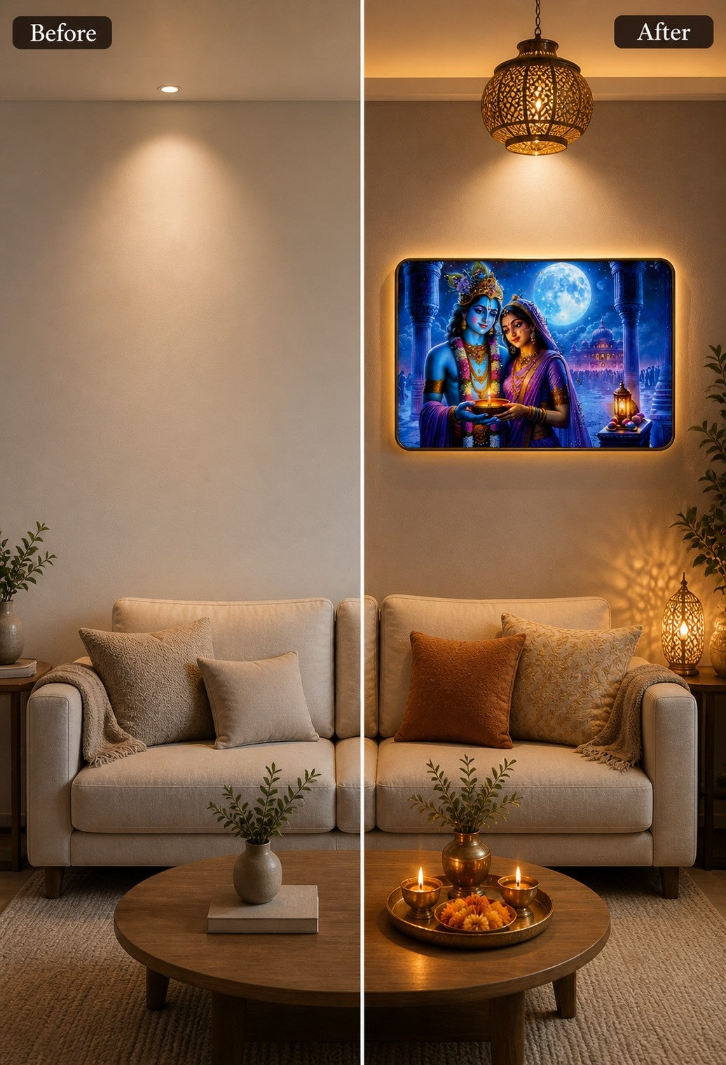 Radha Krishna Moonlight Divine Love Crystal Painting
