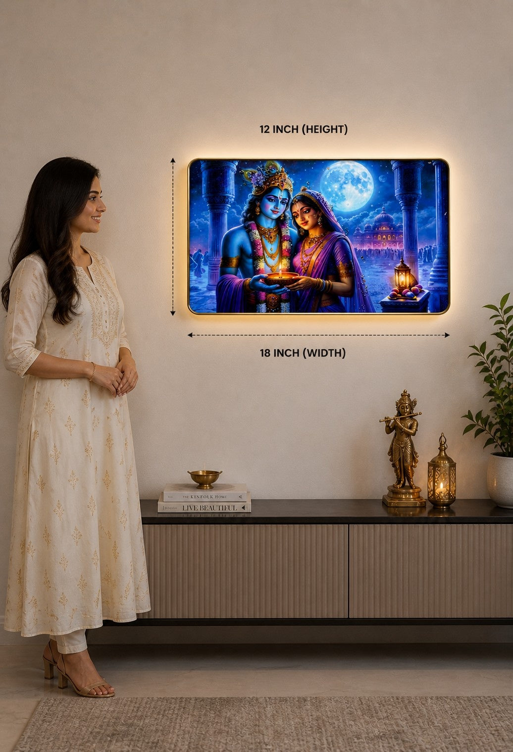 Radha Krishna Moonlight Divine Love Crystal Painting