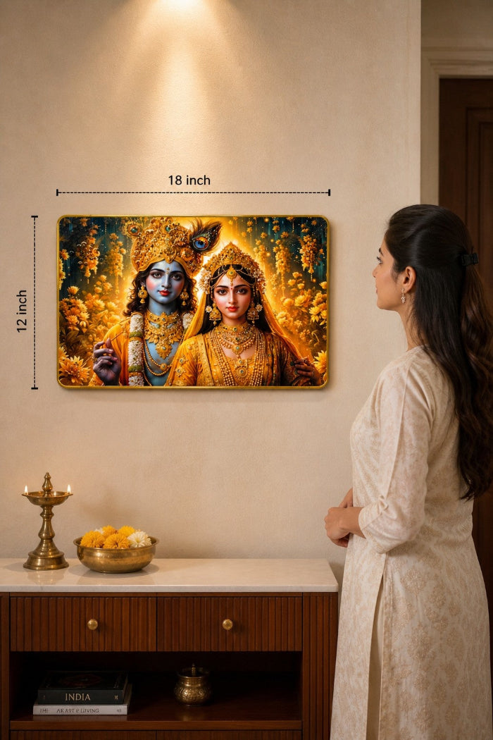 Golden Divine Radha Krishna Crystal Painting