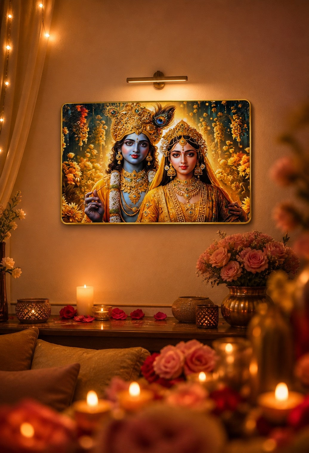 Golden Divine Radha Krishna Crystal Painting