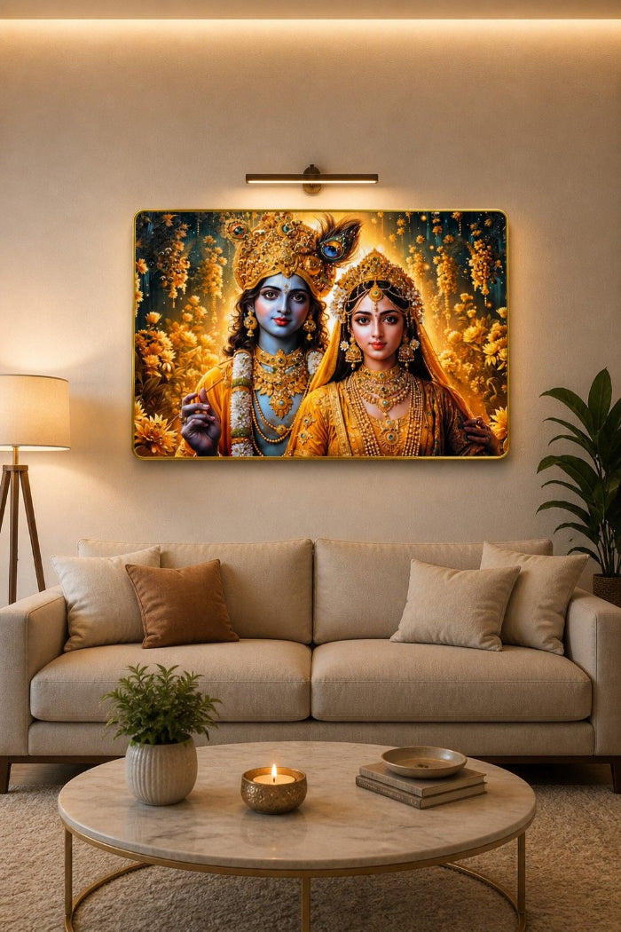 Golden Divine Radha Krishna Crystal Painting