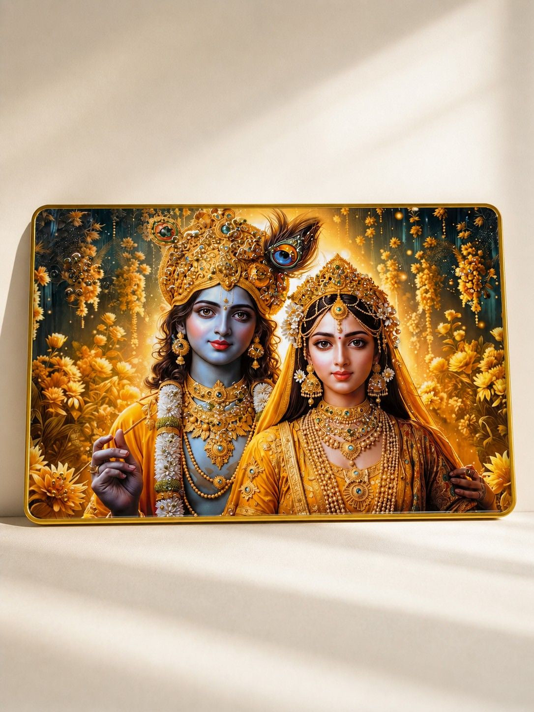 Golden Divine Radha Krishna Crystal Painting
