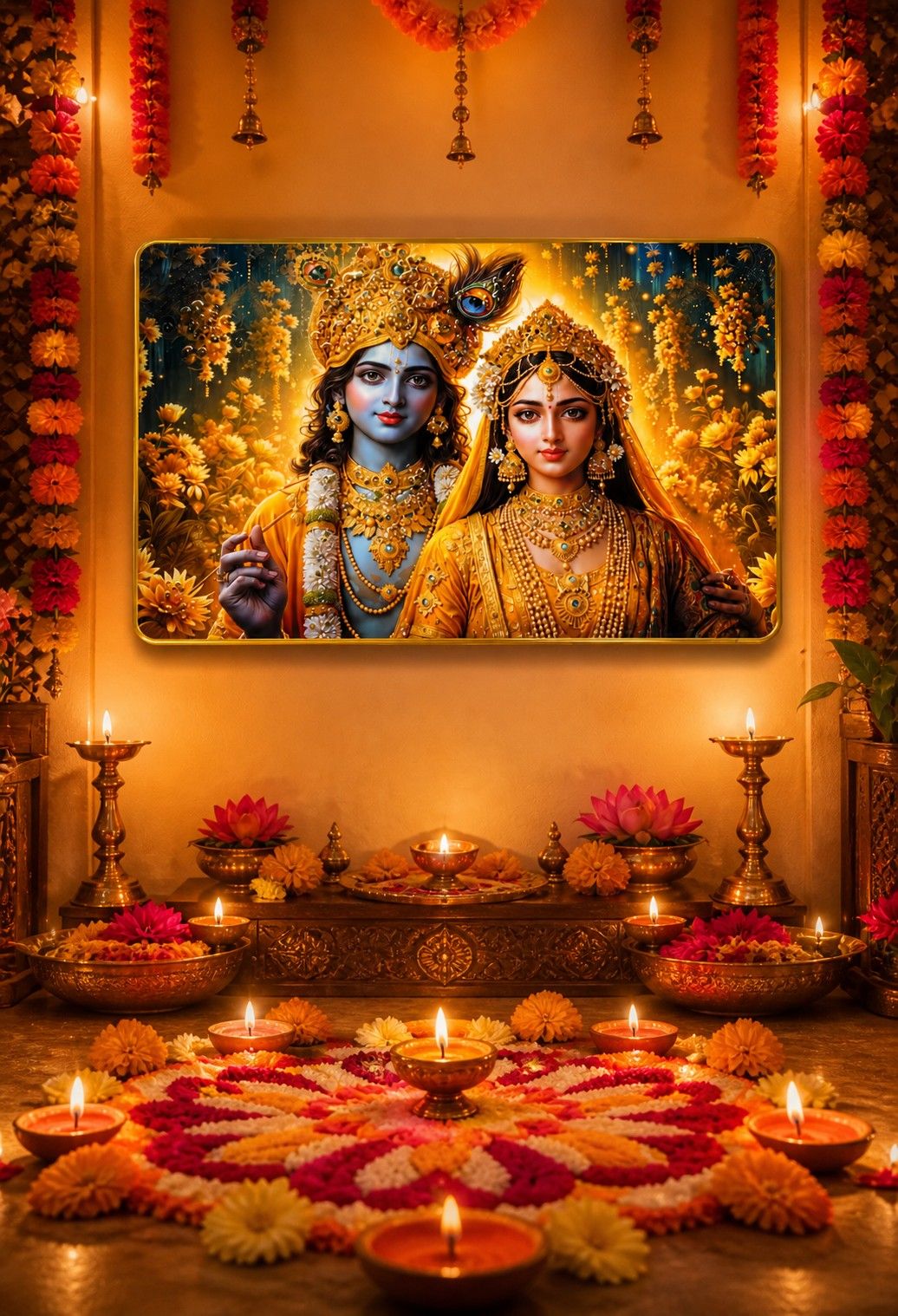 Golden Divine Radha Krishna Crystal Painting