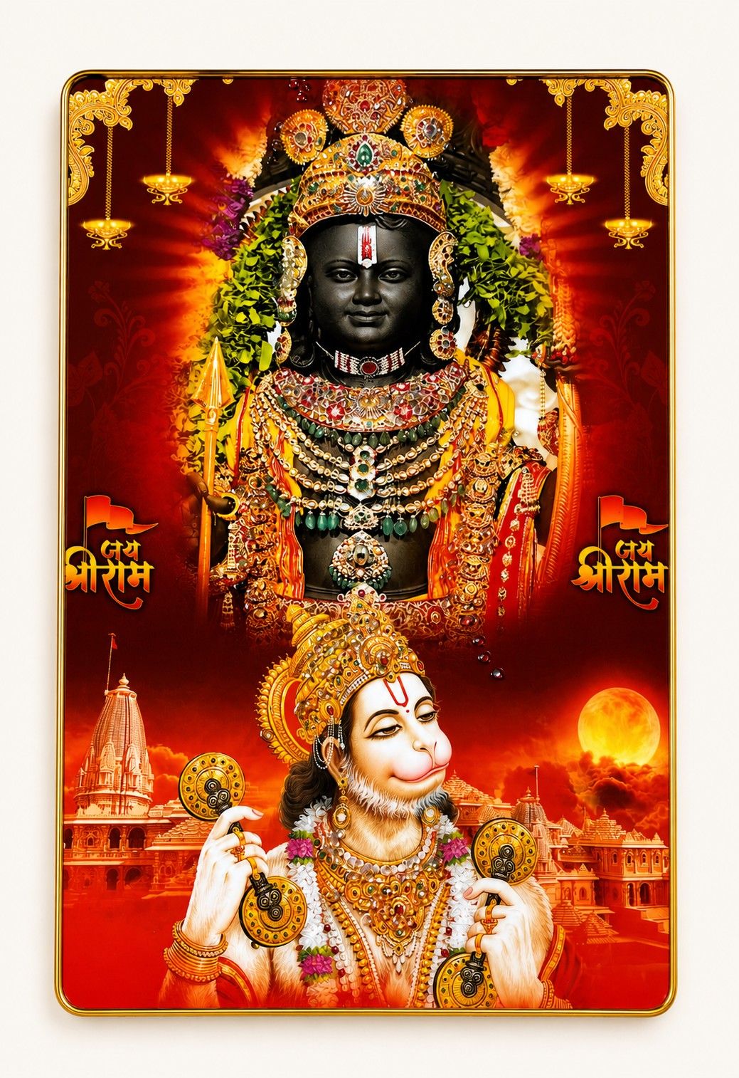 Divine Ram Lala & Hanuman Ji Crystal Painting