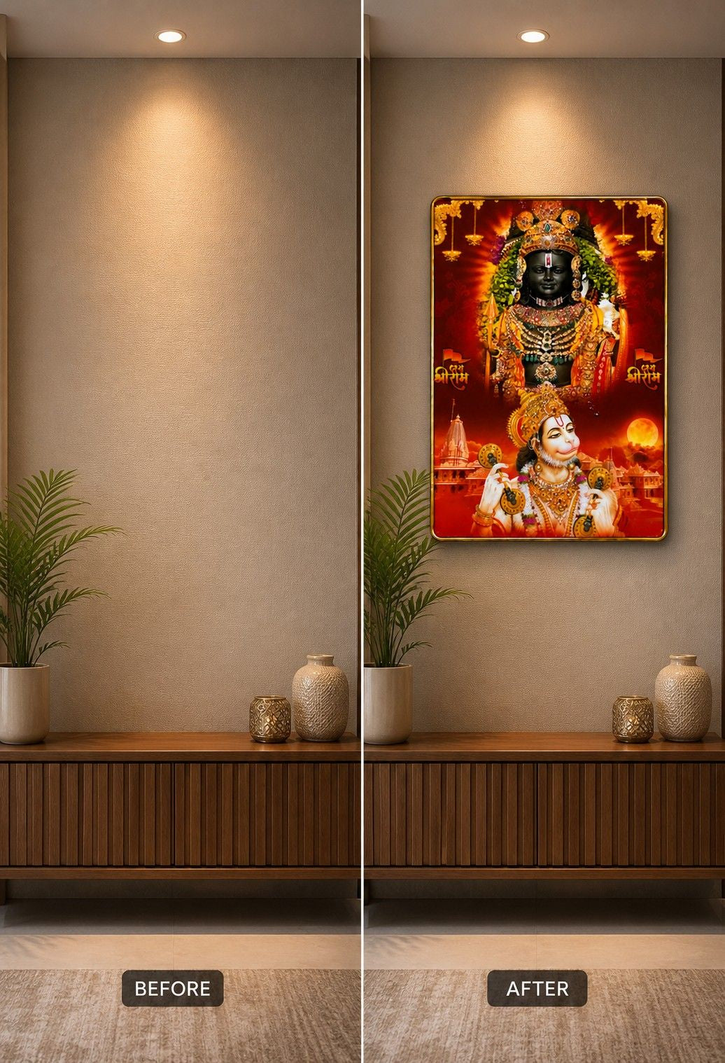 Divine Ram Lala & Hanuman Ji Crystal Painting