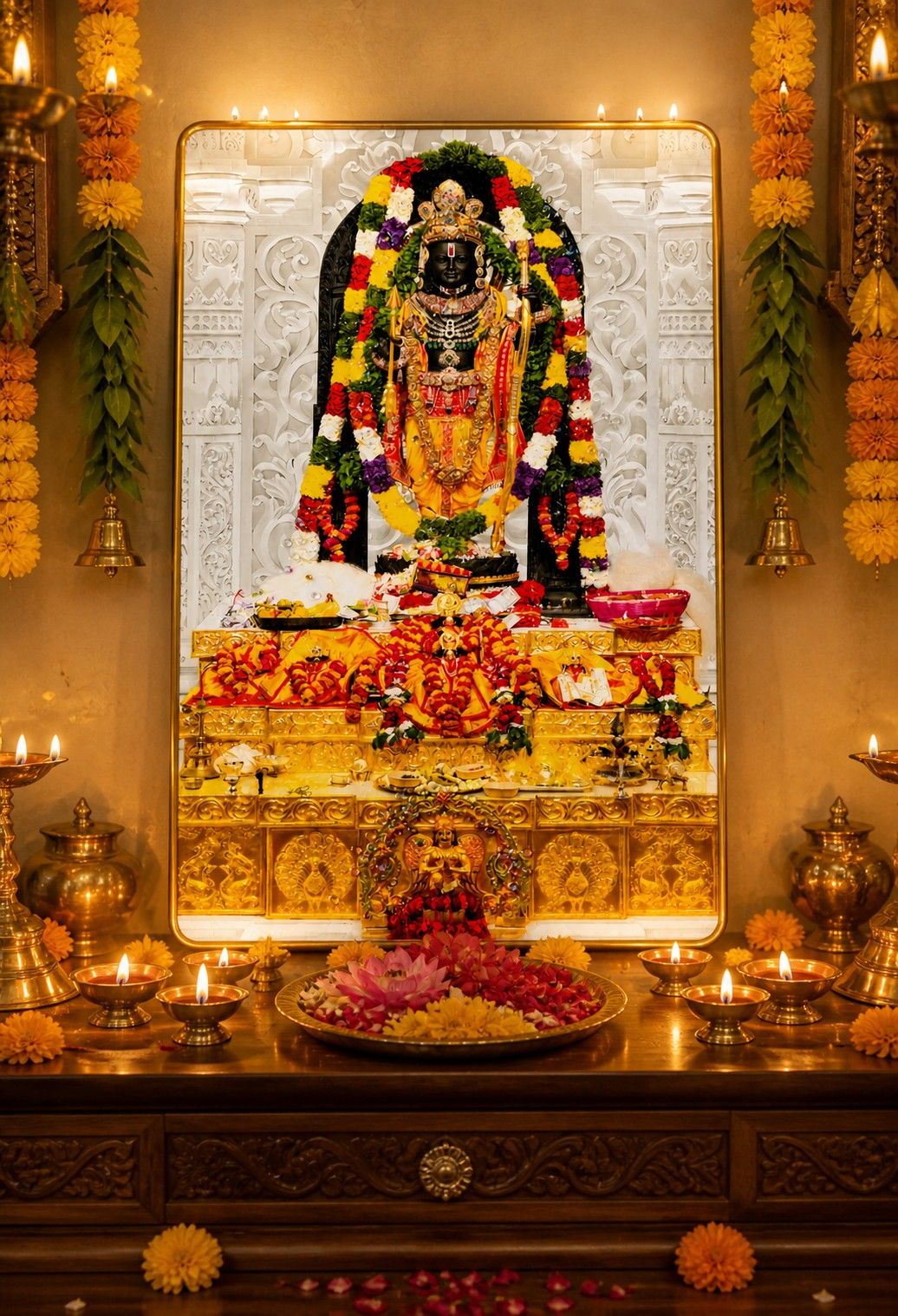 Divine Ram Lala Temple Crystal Painting