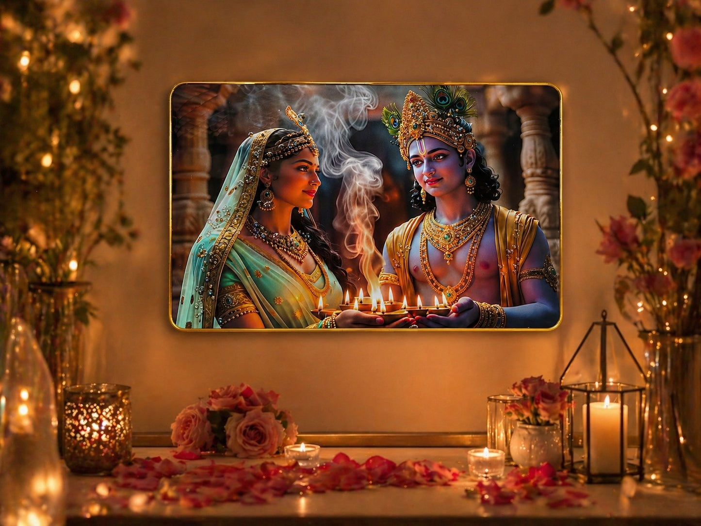 Radha Krishna Crystal glossy finish Painting