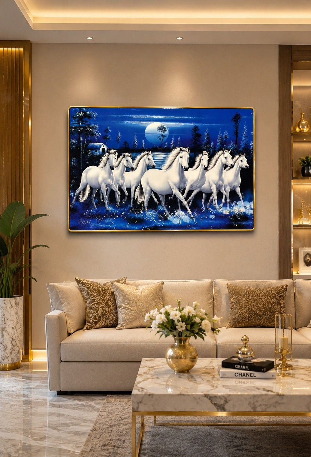 Premium 7 Running Horses Crystal Painting Wall Décor