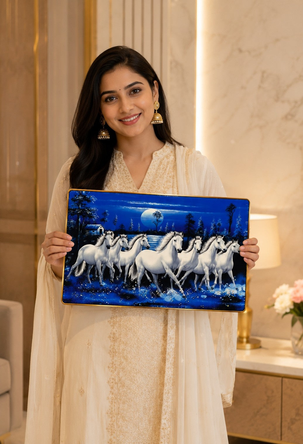 Premium 7 Running Horses Crystal Painting Wall Décor