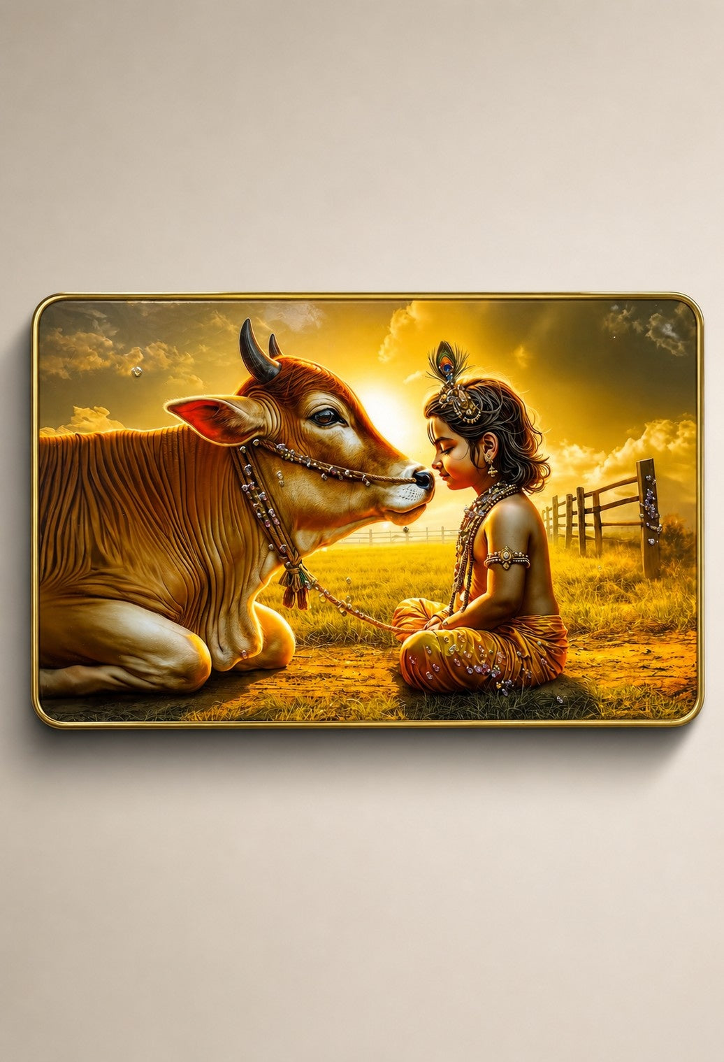 Divine Krishna & Cow Crystal Painting – Symbol of Love, Peace & Spiritual Harmony