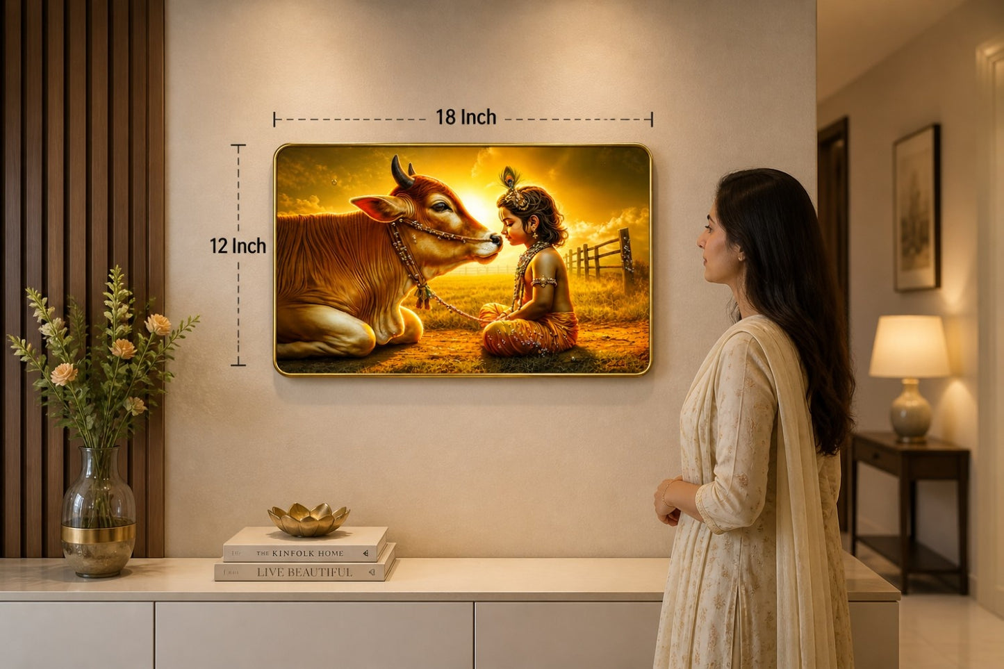 Divine Krishna & Cow Crystal Painting – Symbol of Love, Peace & Spiritual Harmony