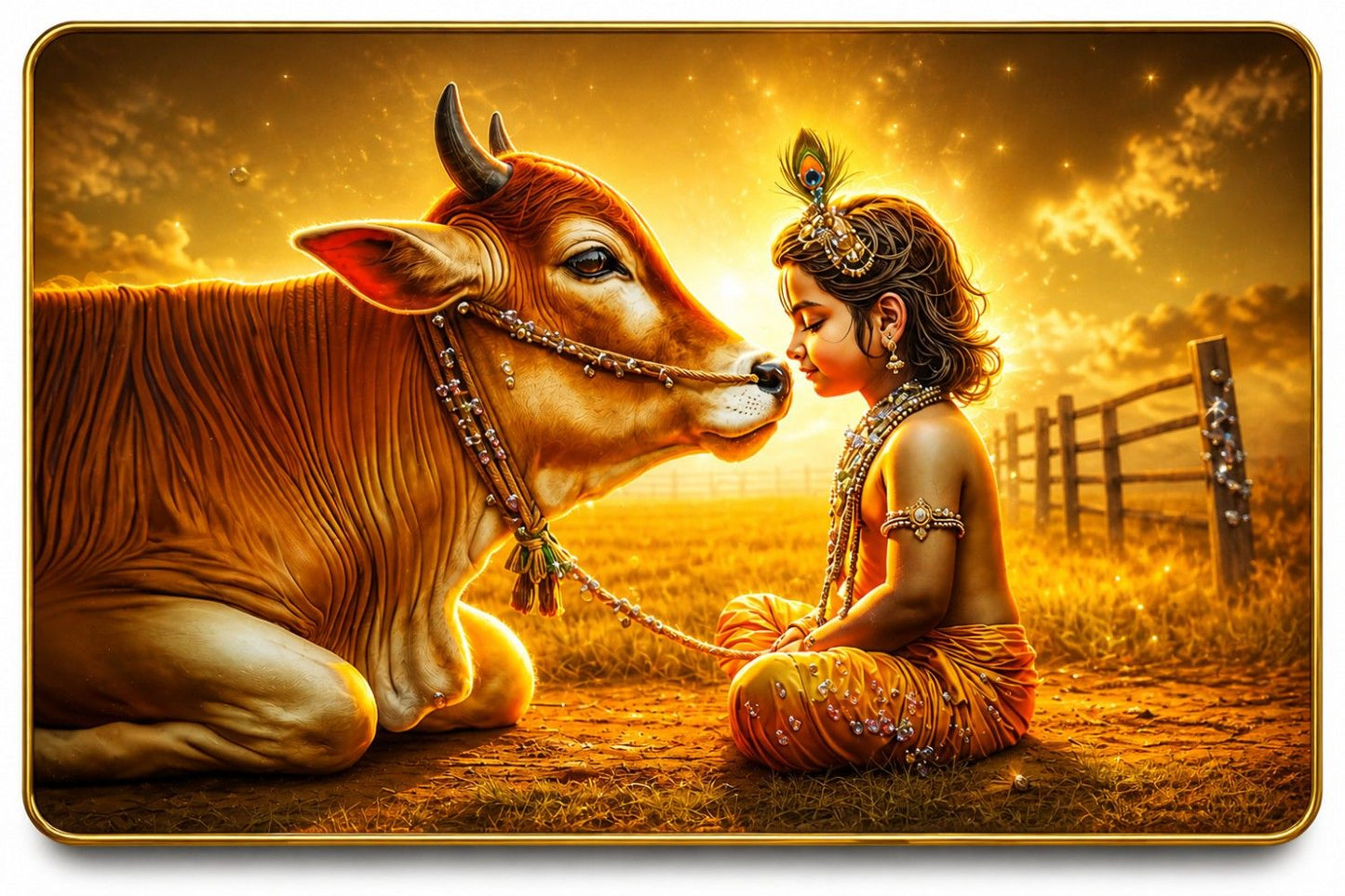 Divine Krishna & Cow Crystal Painting – Symbol of Love, Peace & Spiritual Harmony