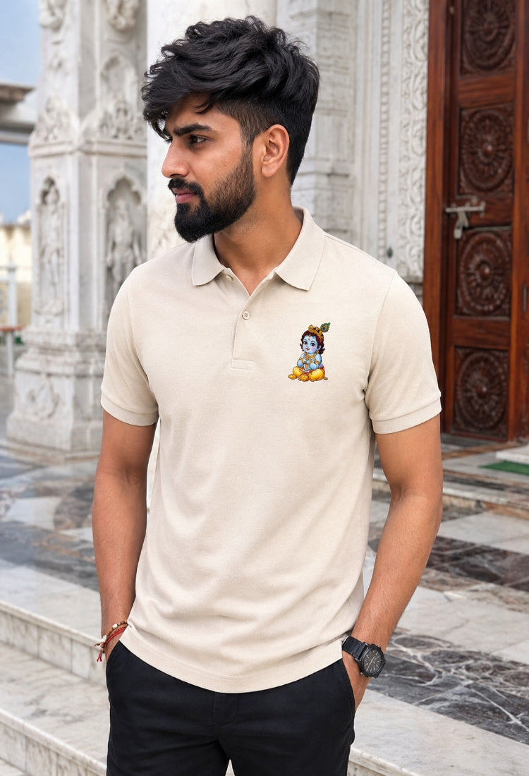 Premium Laddu Gopal Embroidered Polo T-Shirt | 100% Cotton | Divine Edition