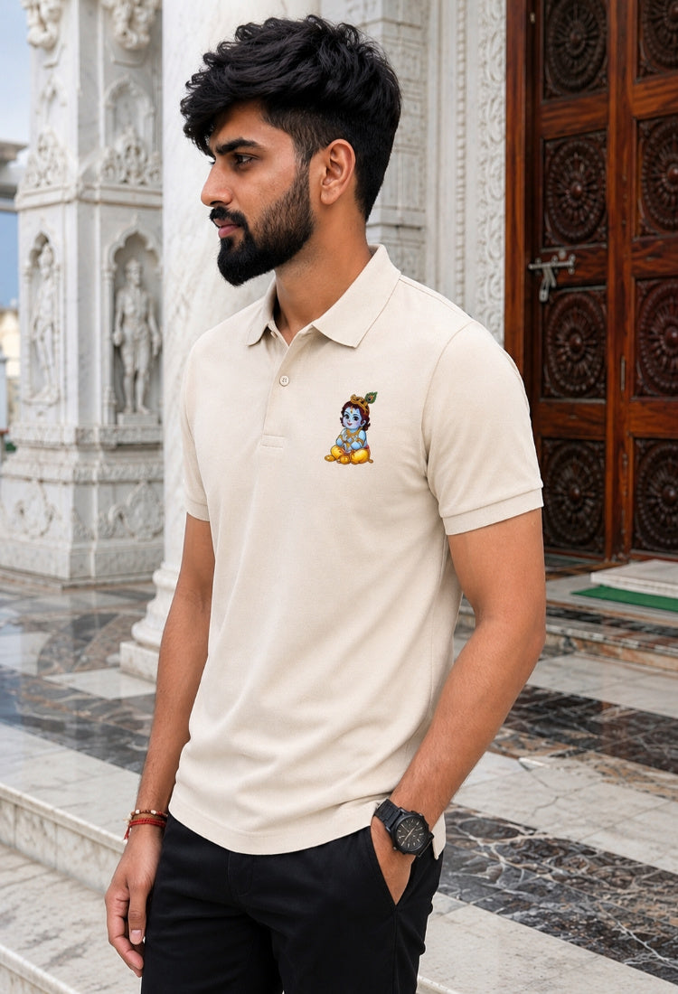 Premium Laddu Gopal Embroidered Polo T-Shirt | 100% Cotton | Divine Edition