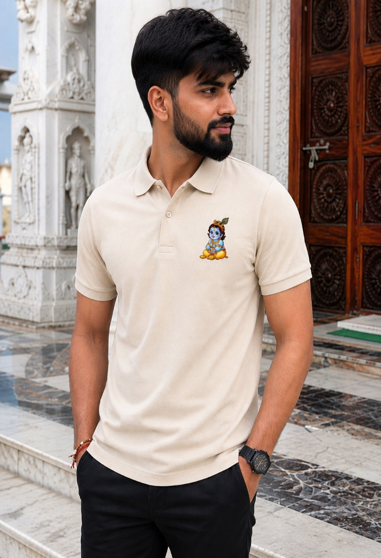 Premium Laddu Gopal Embroidered Polo T-Shirt | 100% Cotton | Divine Edition