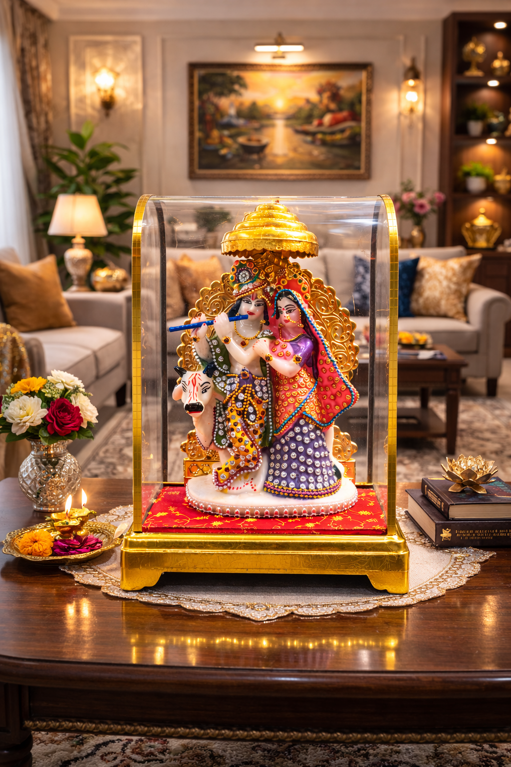 Radha Krishna Idol with Premium Transparent Case