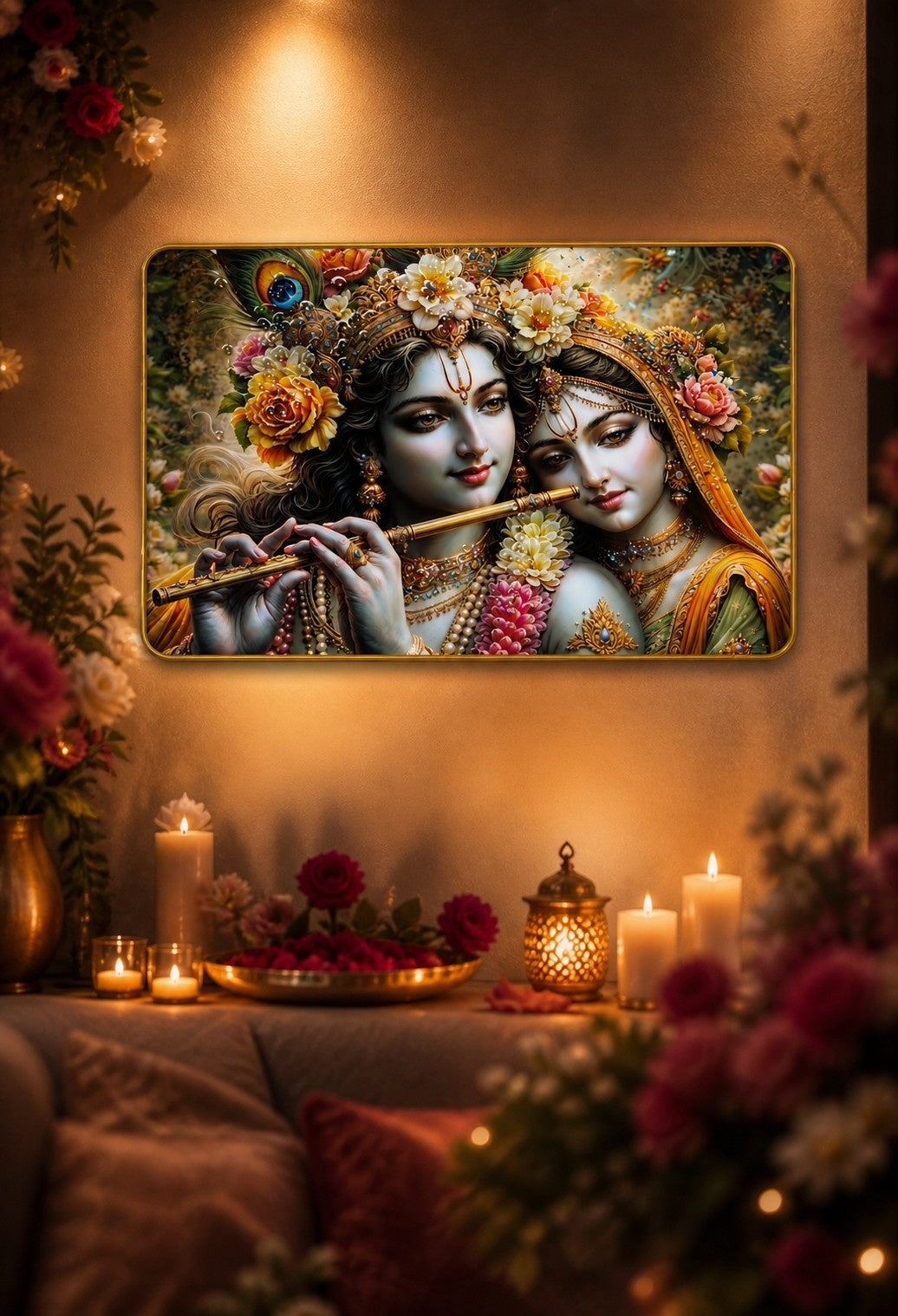 Radha Krishna Divine Flute Love Crystal Painting