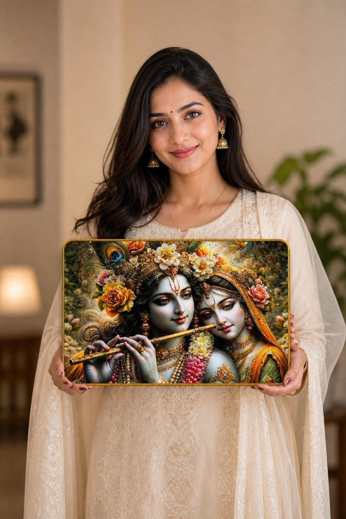 Radha Krishna Divine Flute Love Crystal Painting