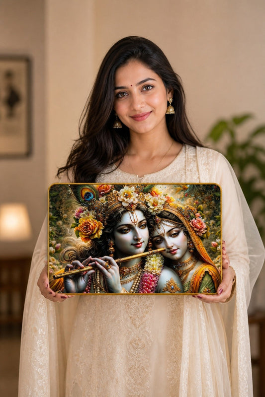 Radha Krishna Divine Flute Love Crystal Painting