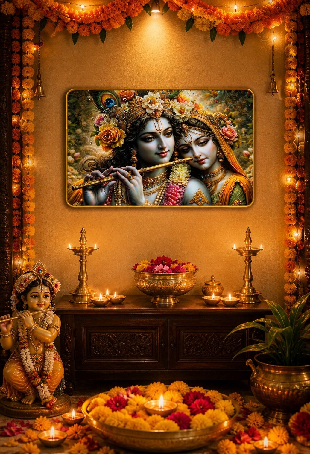 Radha Krishna Divine Flute Love Crystal Painting