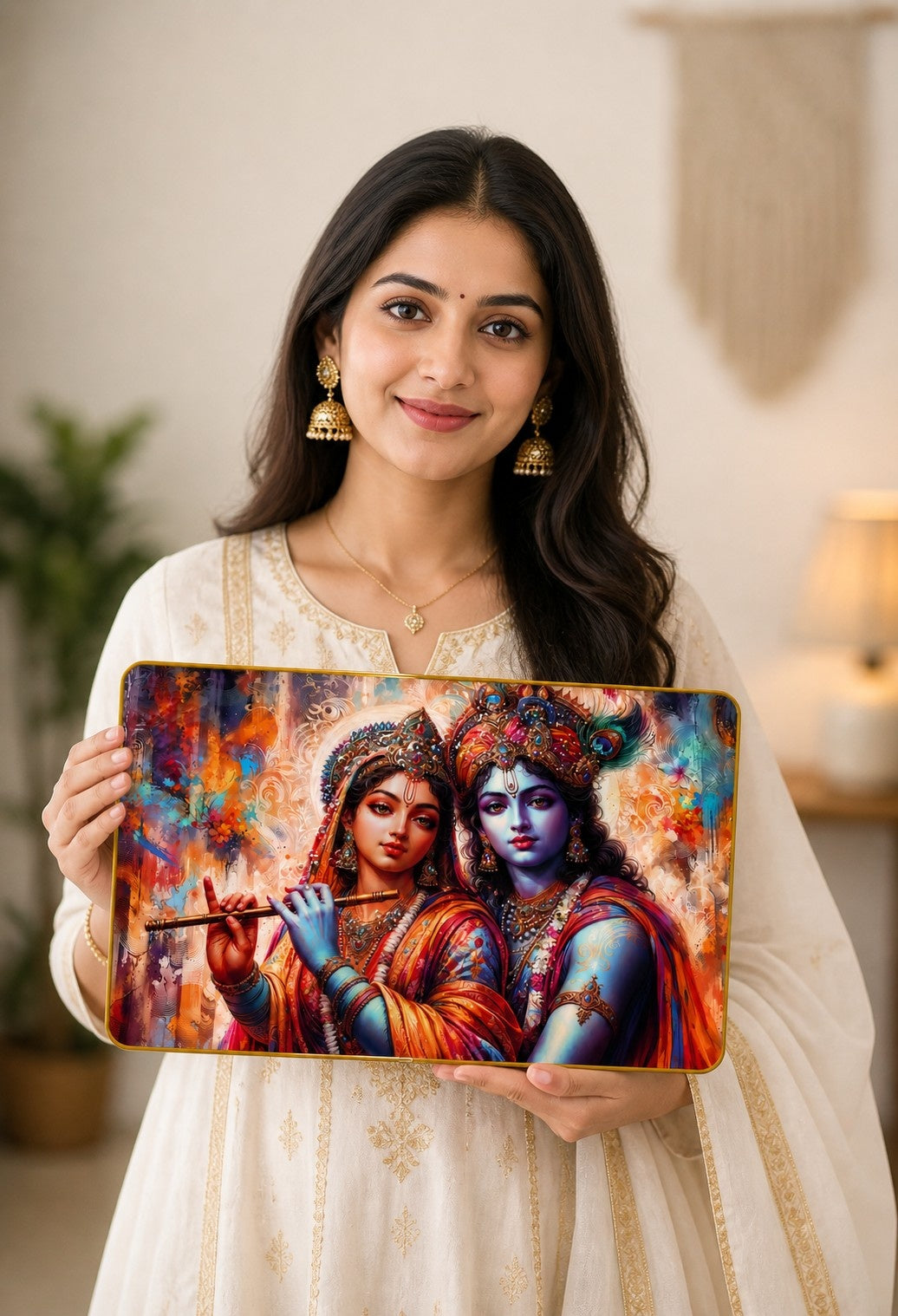 Radha Krishna Divine Harmony Crystal Painting