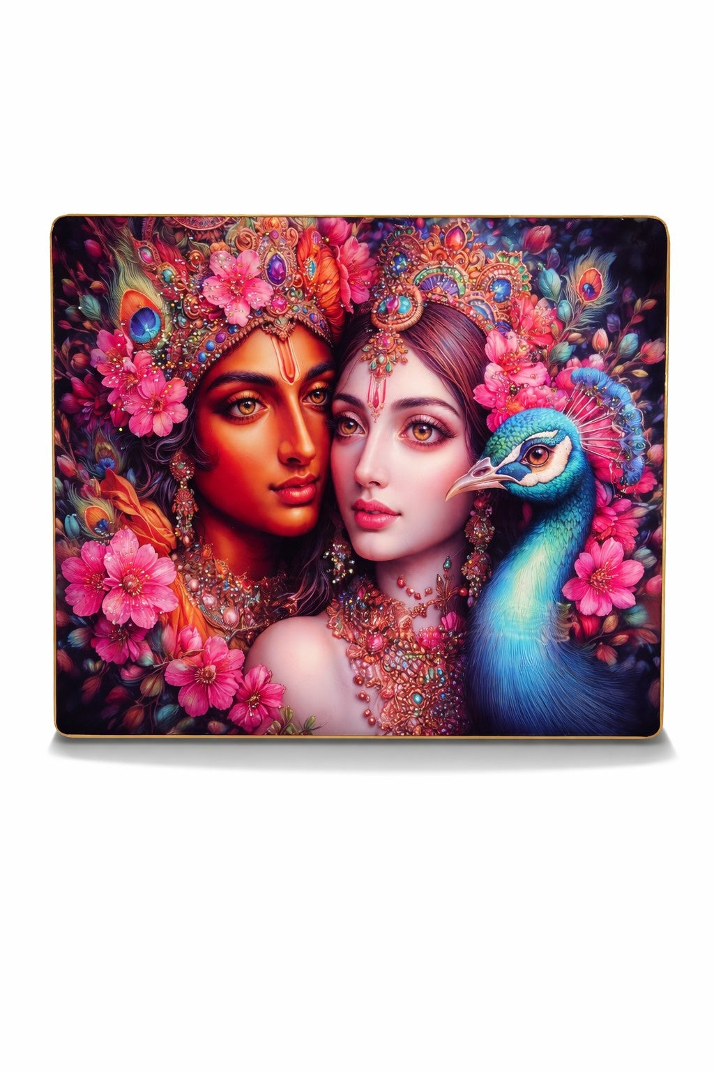 Premium Radha Krishna Crystal Painting with Peacock